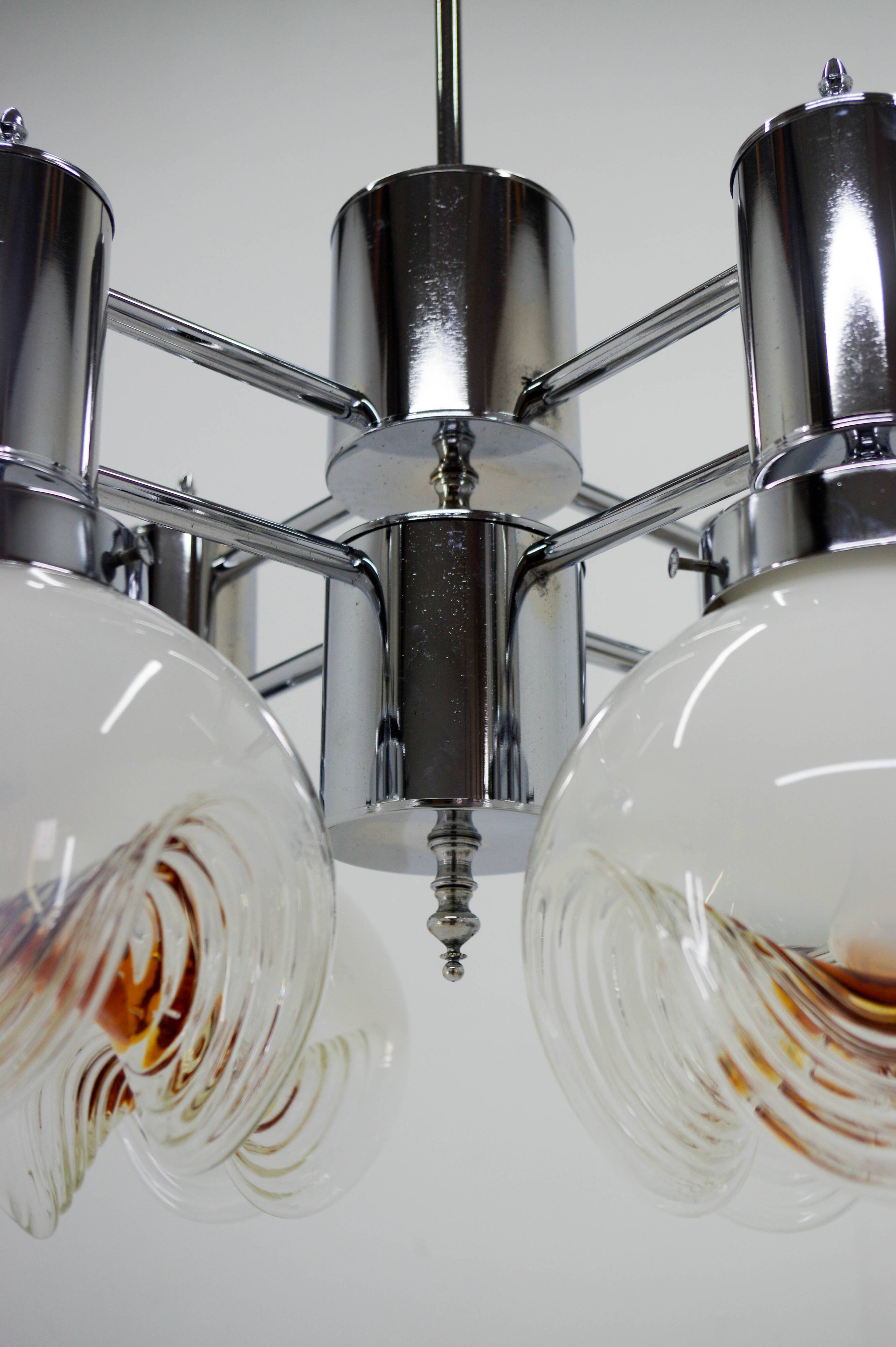 Murano Glass & Chrome Chandelier, Italy, 1970s