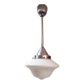 Suspension style Bauhaus métal chromé et globe opaline - années 20/30
