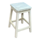 Rustic square farmhouse stool in patinated white wood from the 1960s.