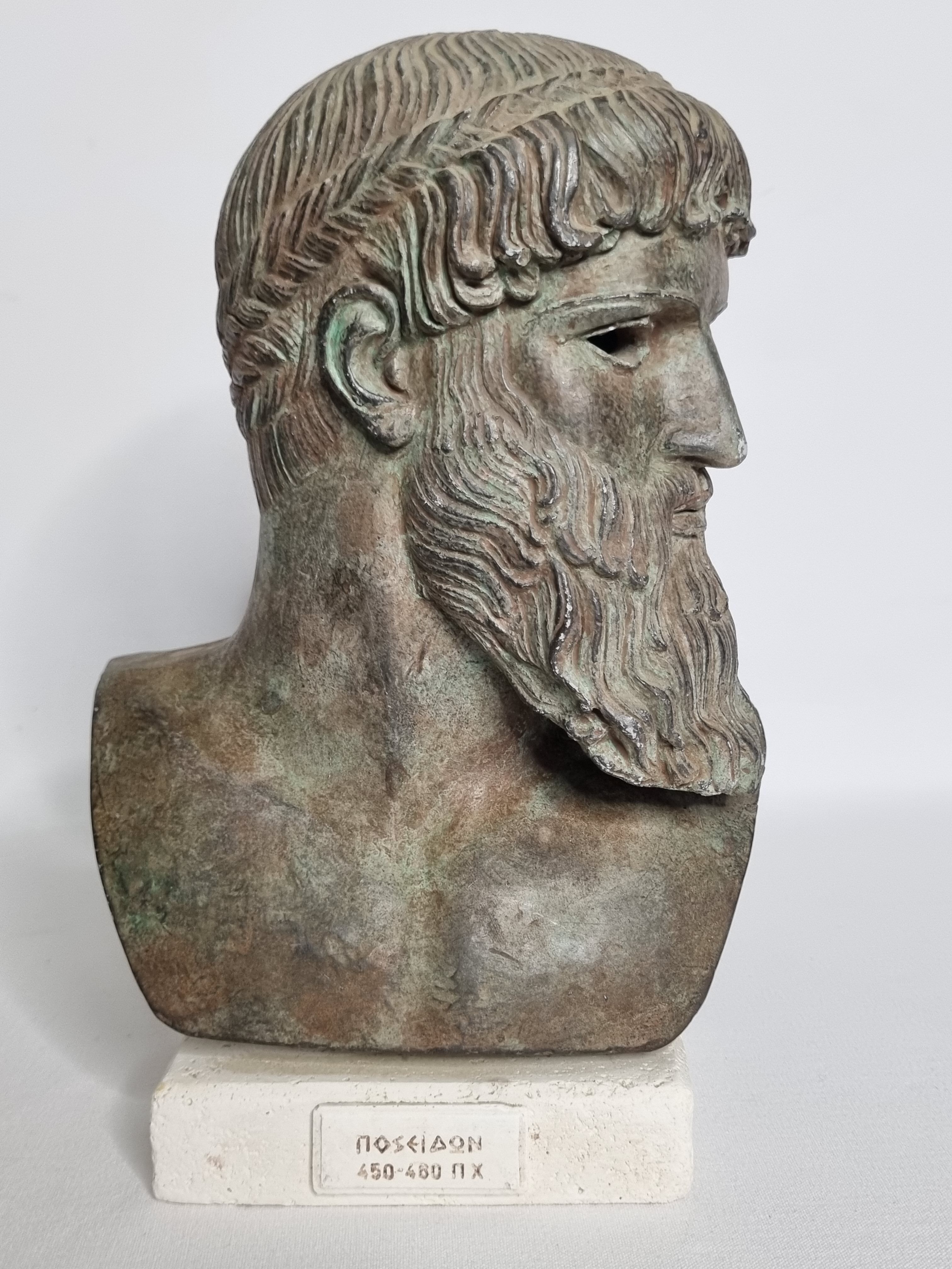 Bust of Poseidon in patinated plaster on plaster base,