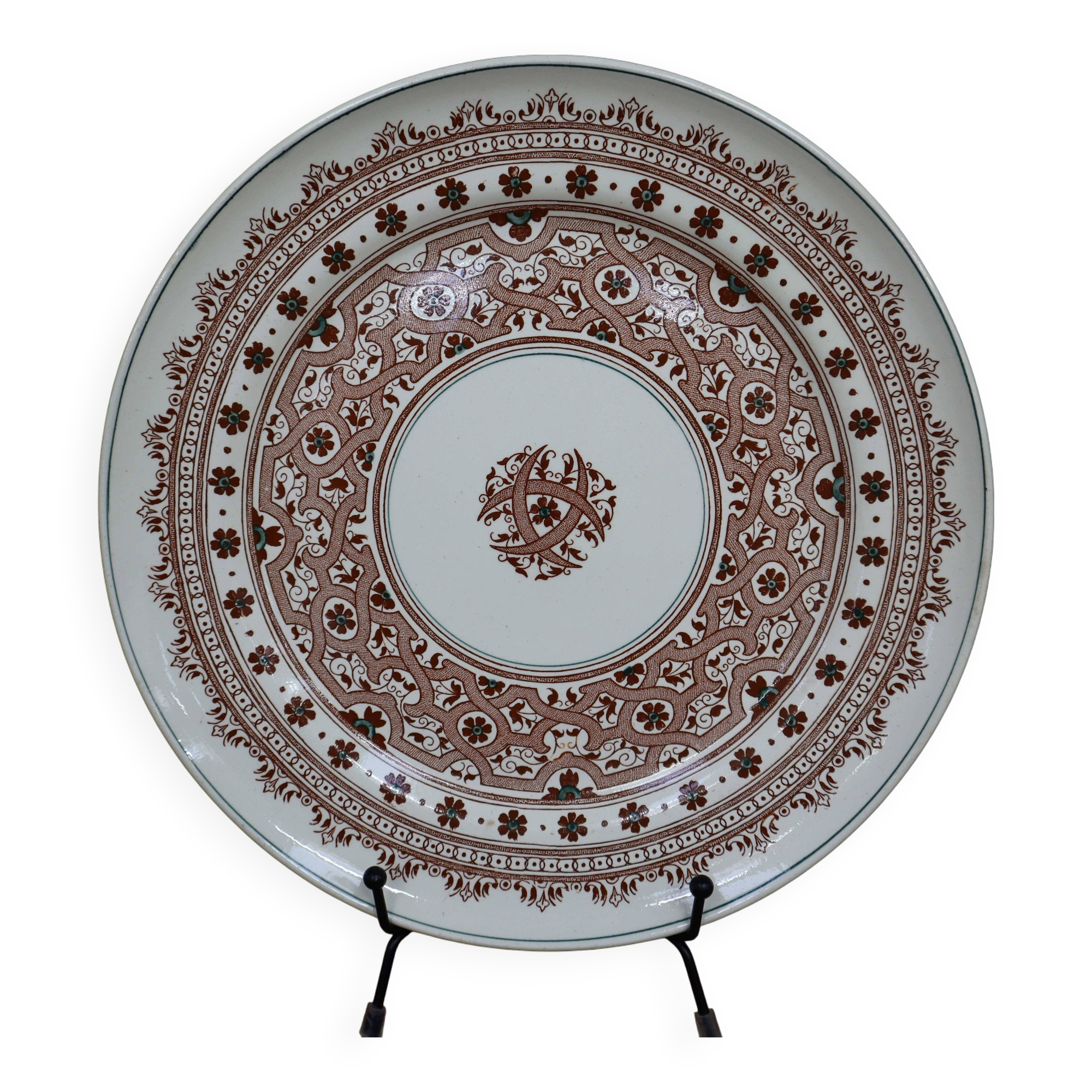 Old 26cm dish in Terre de Fer earthenware from Longwy, Henri II model