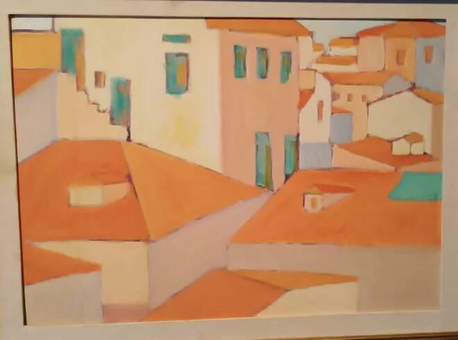 oil painting on hardboard view of Florence signed Migliorini