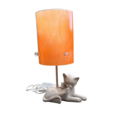 Vintage laying lamp, lying cat, orange plexi lampshade