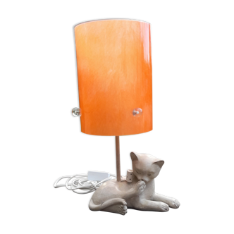Vintage laying lamp, lying cat, orange plexi lampshade