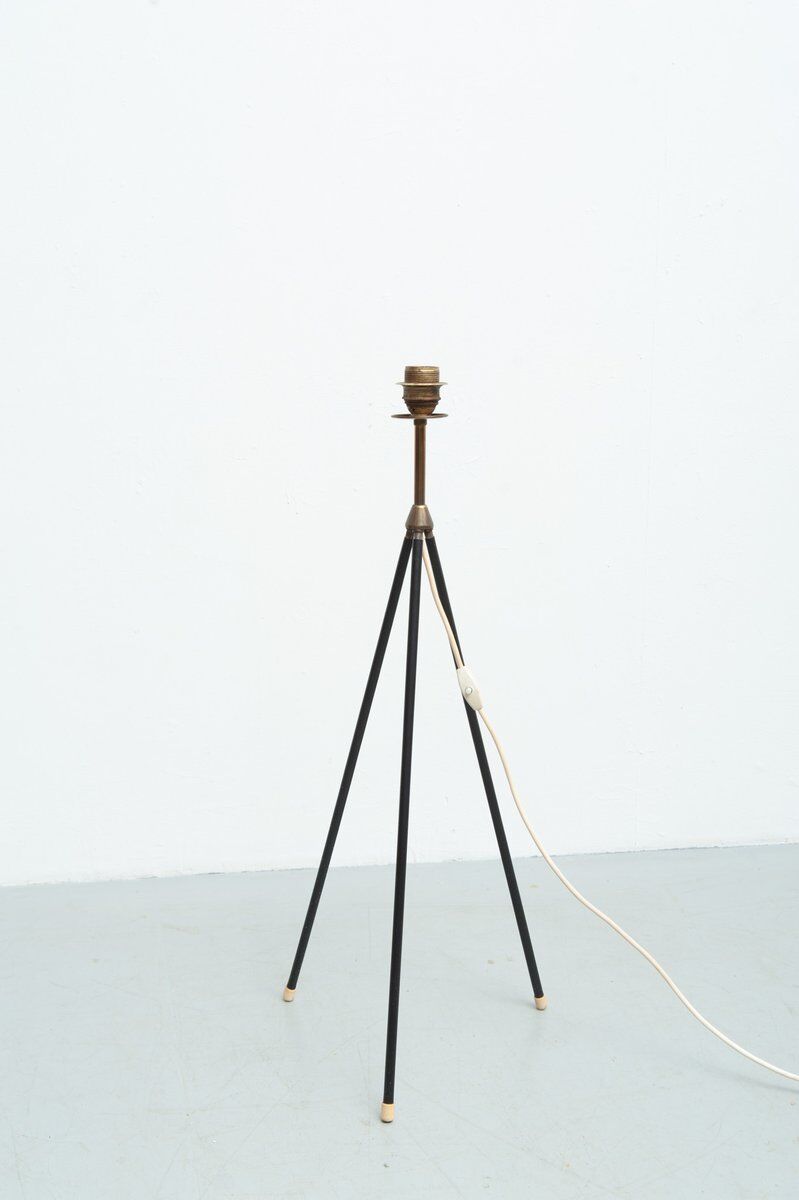 Tripod floor lamp with pleated plastic shade, 1950s