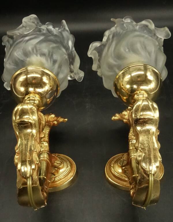 Pair of dolphin wall sconces in Louis XVI style - gilded bronze