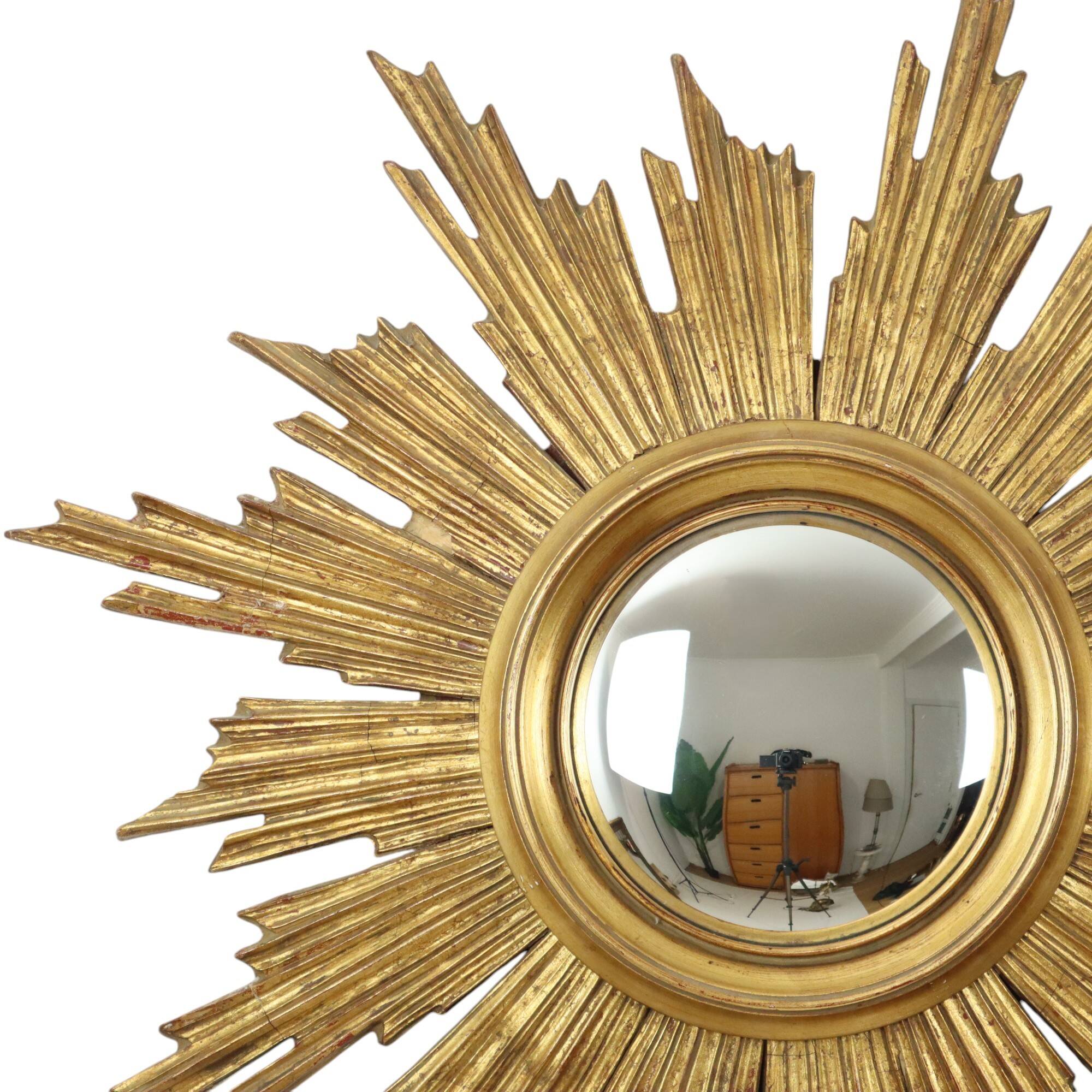 Large Wooden Sun Mirror Sunburst Deknudt Gold Leaf 70cm