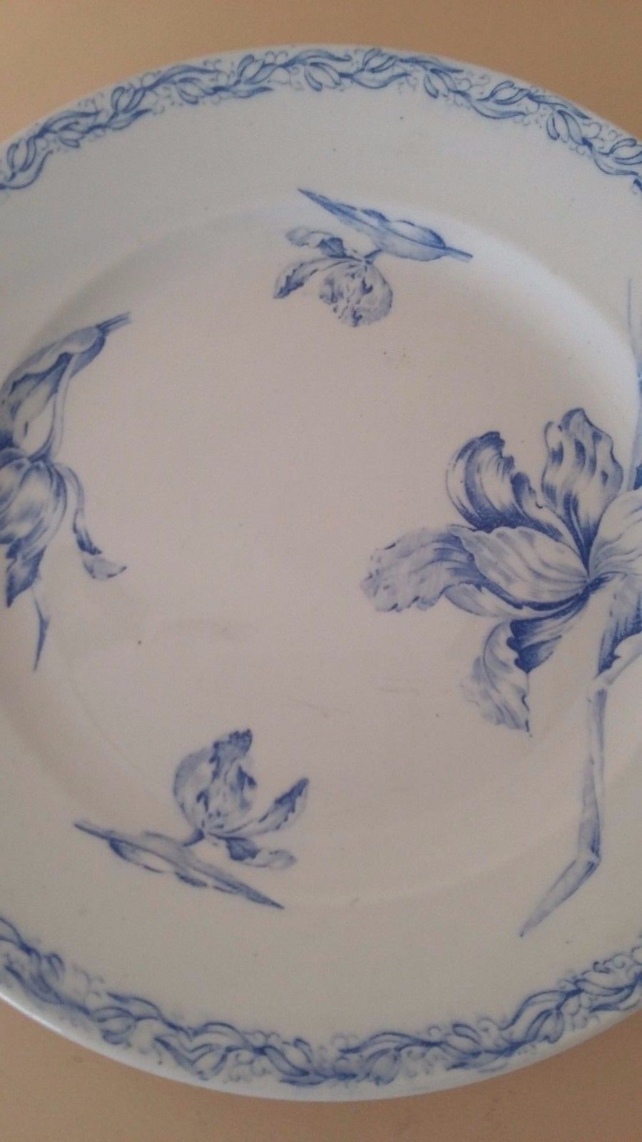 Plate faience luneville kg blue tulips