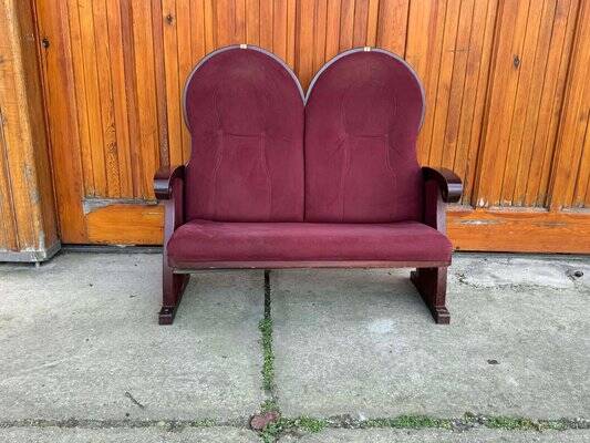 Vintage Art Deco Loveseat with Burgundy Upholstery, 1970