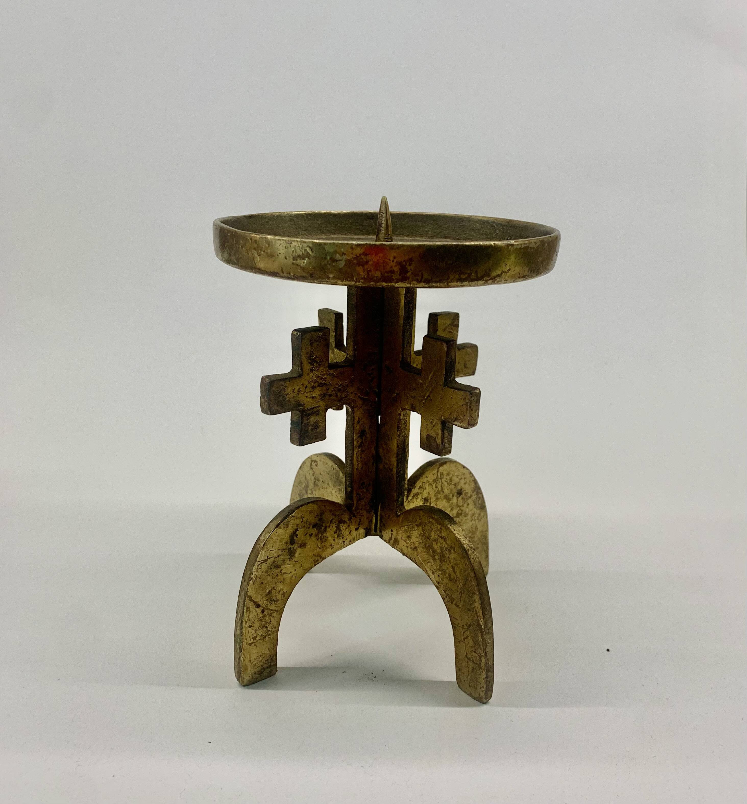 Brutalist bronze candleholder, 1970s
