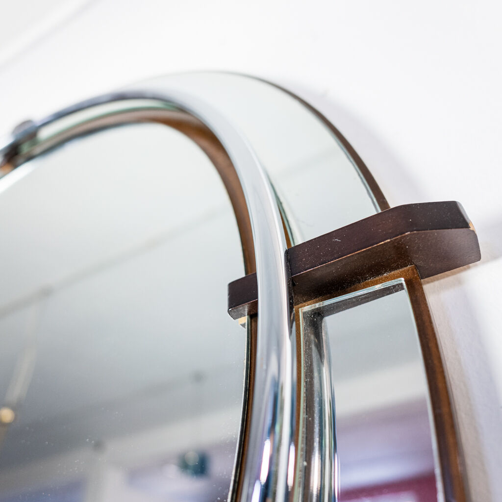 Miroir rond en bois design années 70 vintage - 96cm