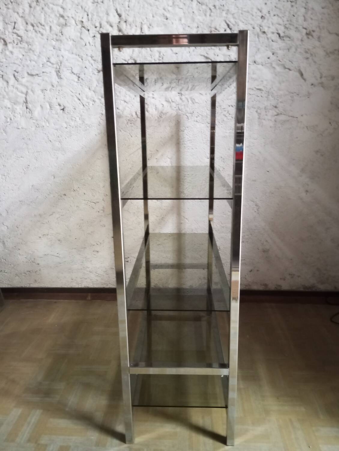 Chrome and smoked glass shelf from the 70s.