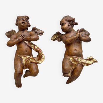 Pair of Portuguese Baroque Carved Putti, 18th Century