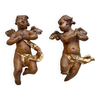 Pair of Portuguese Baroque Carved Putti, 18th Century