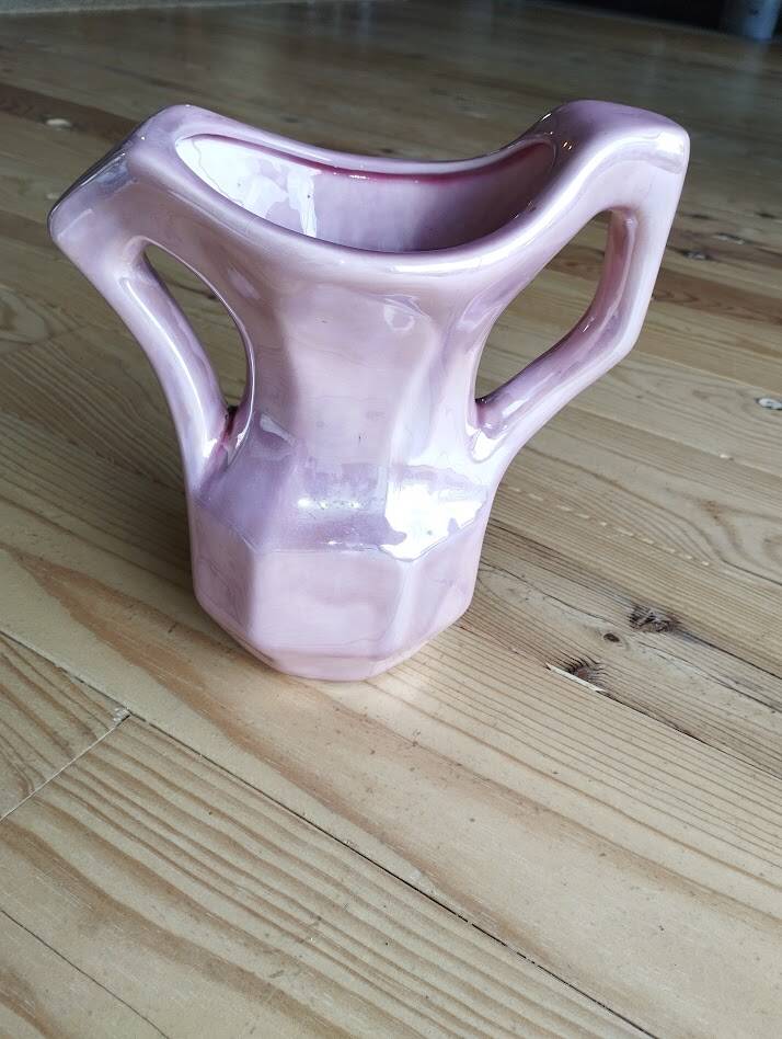 Vintage pearlescent vase, in the style of Vallauris, 1970s.