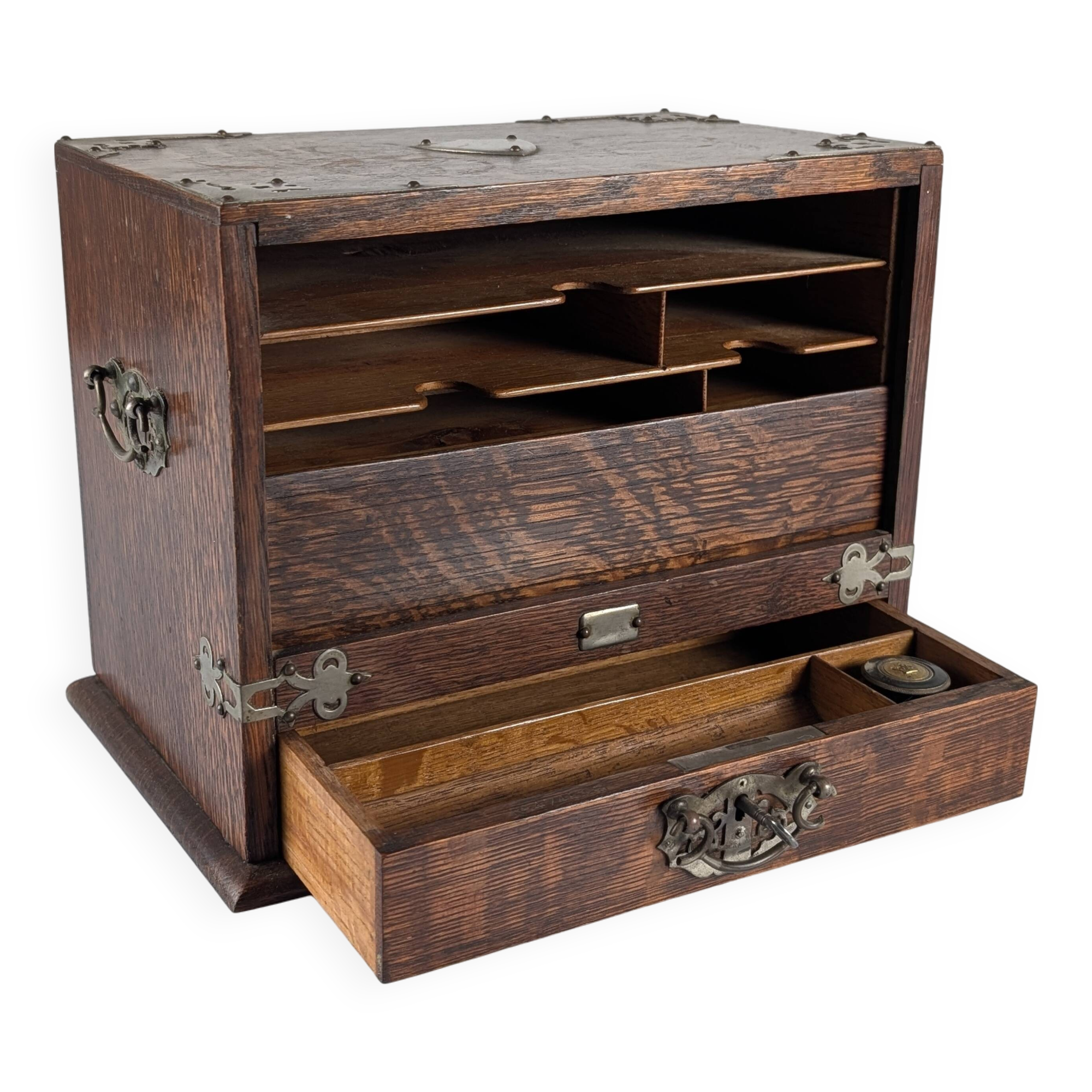 Victorian Oak Writing Cabinet with Automatic Tambour, 19th Century