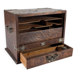 Victorian Oak Writing Cabinet with Automatic Tambour, 19th Century
