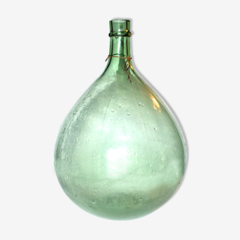 Bonbonne dame-jeanne vintage en verre soufflé vert clair- vase 6l