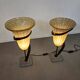Large Jugendstil floor / table lamps, Roberto Galli, stone base with Italian glass shade