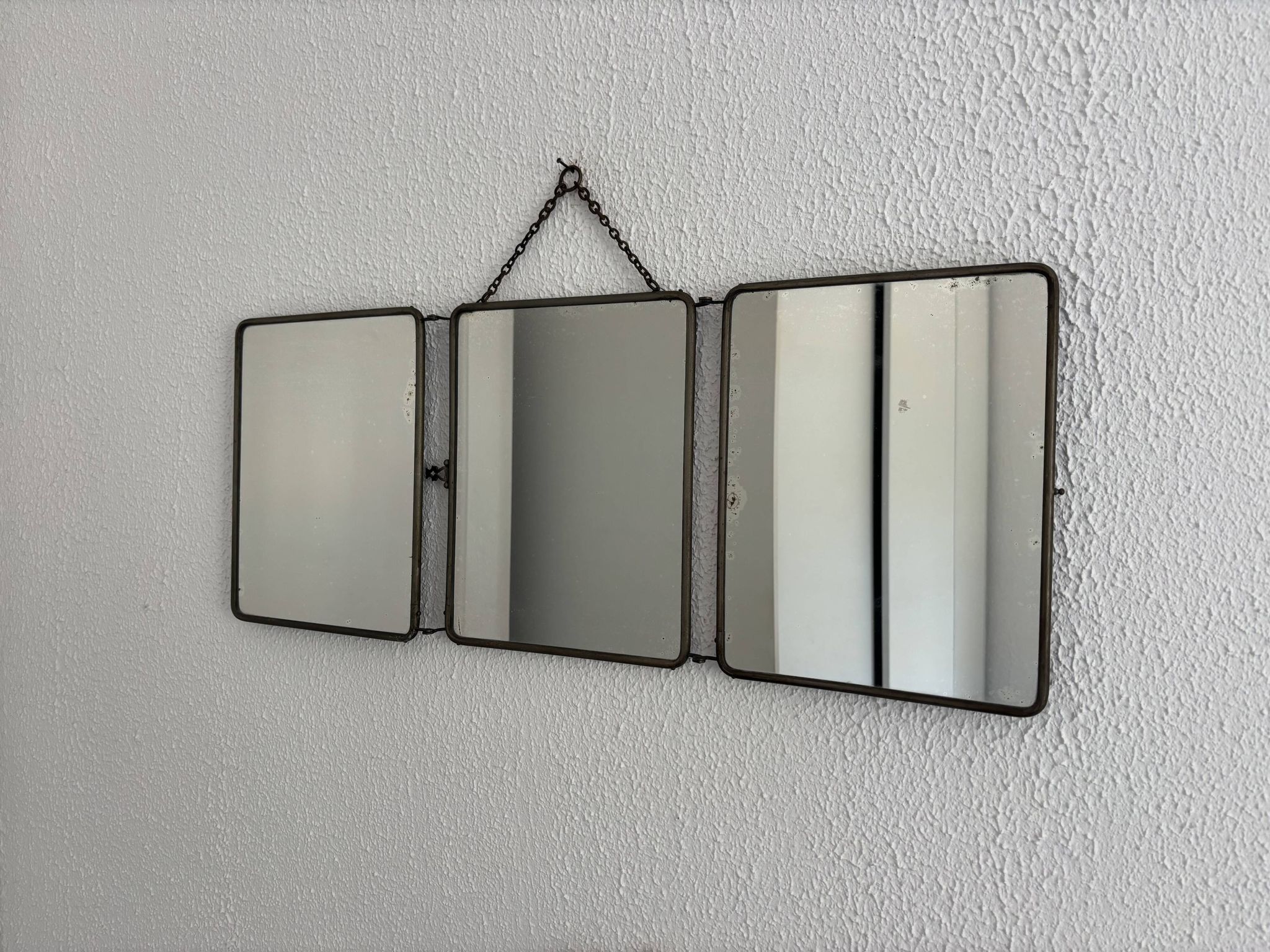 Miroir vintage 1930 triptyque barbier nickelé simili crocodile vert avocat