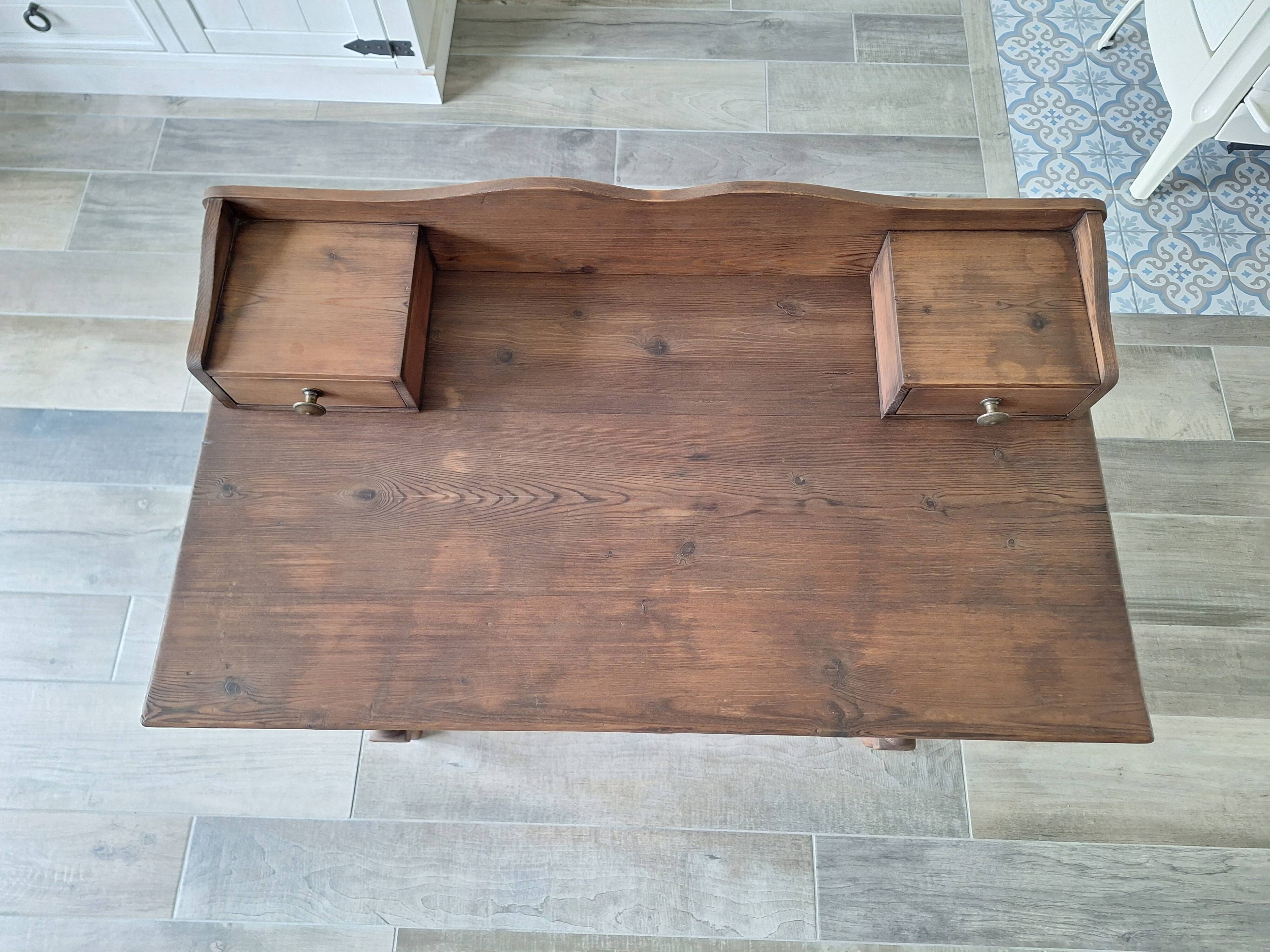 Antique solid wood desk with tiers – metal handles