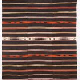 6x10 Dark Brown & Orange Strped Vintage Kilim Rug, 181x305Cm