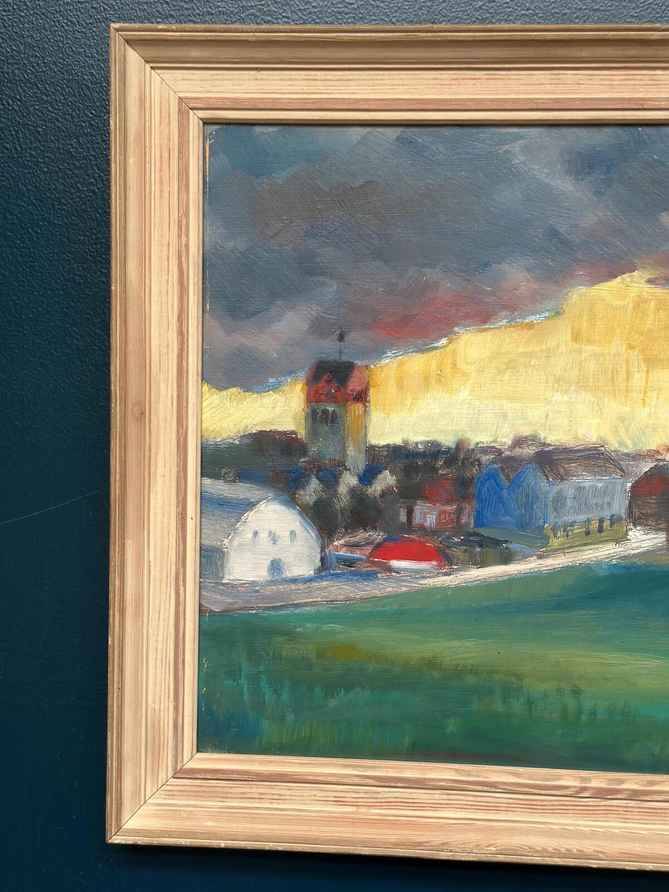 Original Swedish Oil On Panel – “Village” By A.G. – Dated 1948 – Vintage & Framed
