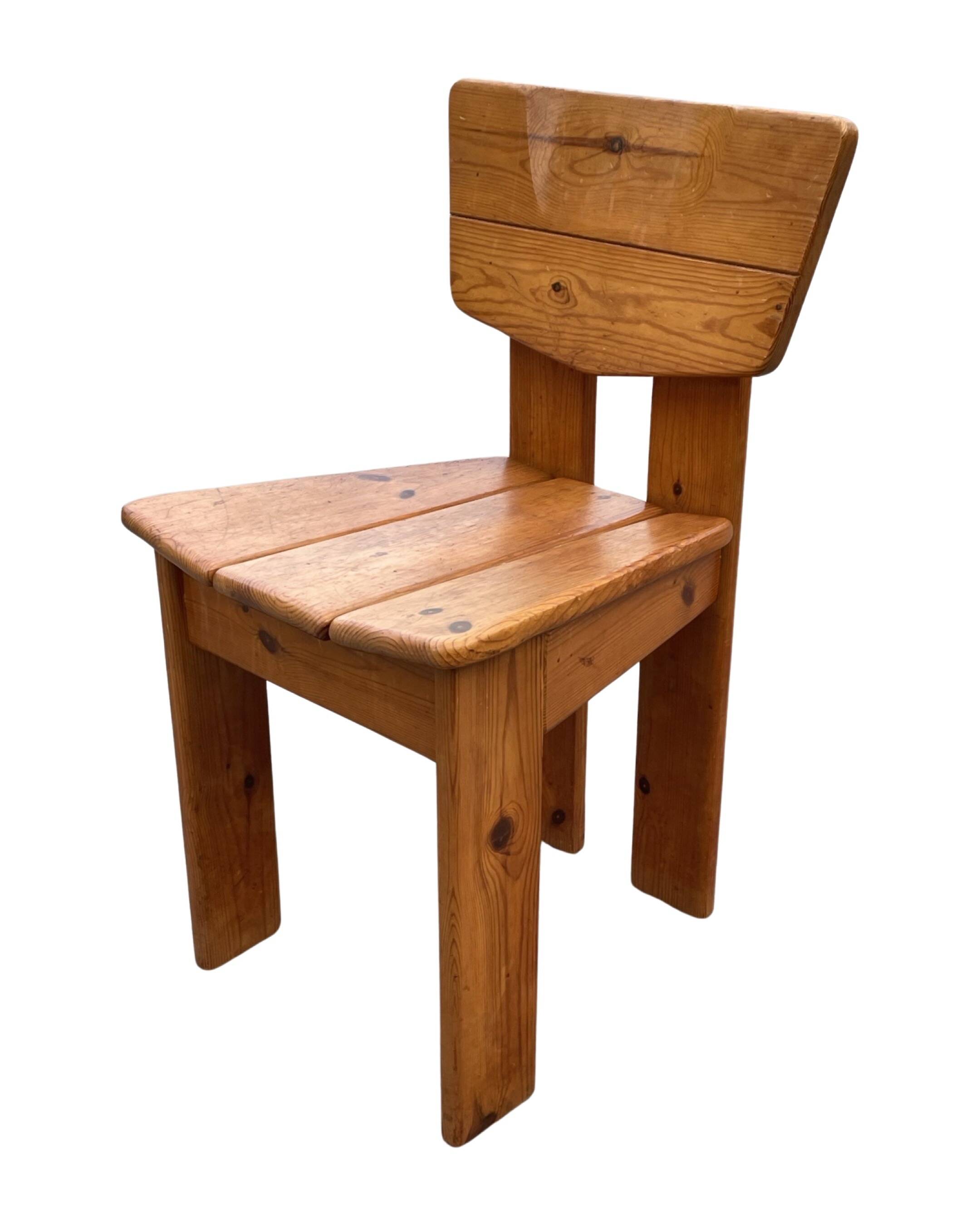 Vintage Brutalist Pine Chair 1970s Minimalist Wood Design