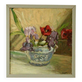 Original Swedish floral still life oil on panel painting