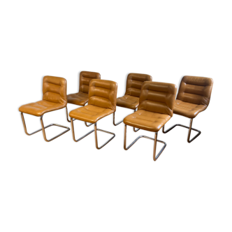 6 brown vinyl chairs and chrome feet, 1960
