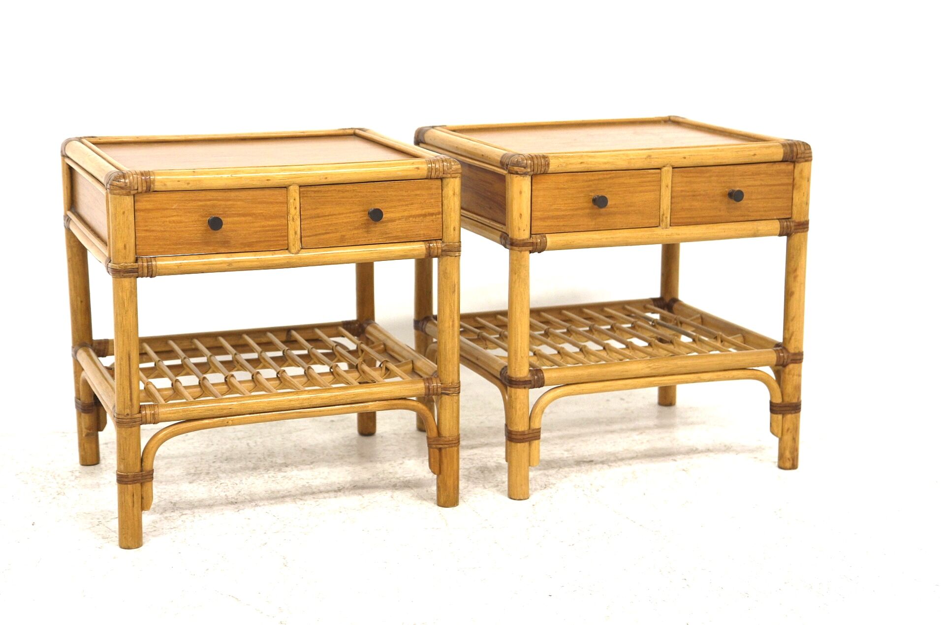 Set of 2 rattan bedside tables, DUX, Sweden, 1960