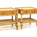 Set of 2 rattan bedside tables, DUX, Sweden, 1960
