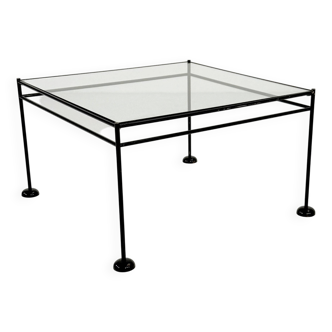 Postmodern light blue glass and metal coffee table by gamma, 1980