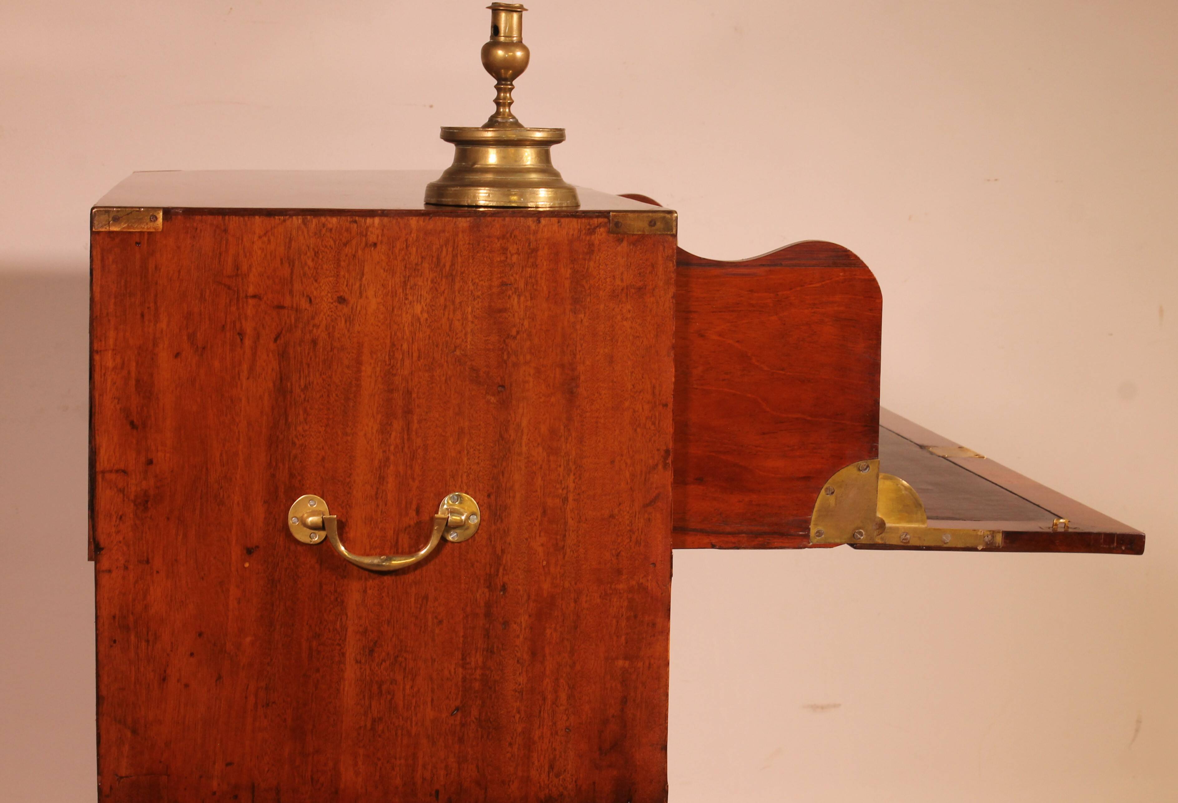 Military or Naval Chest of Drawers in Blond Mahogany with Secretary - 19th Century