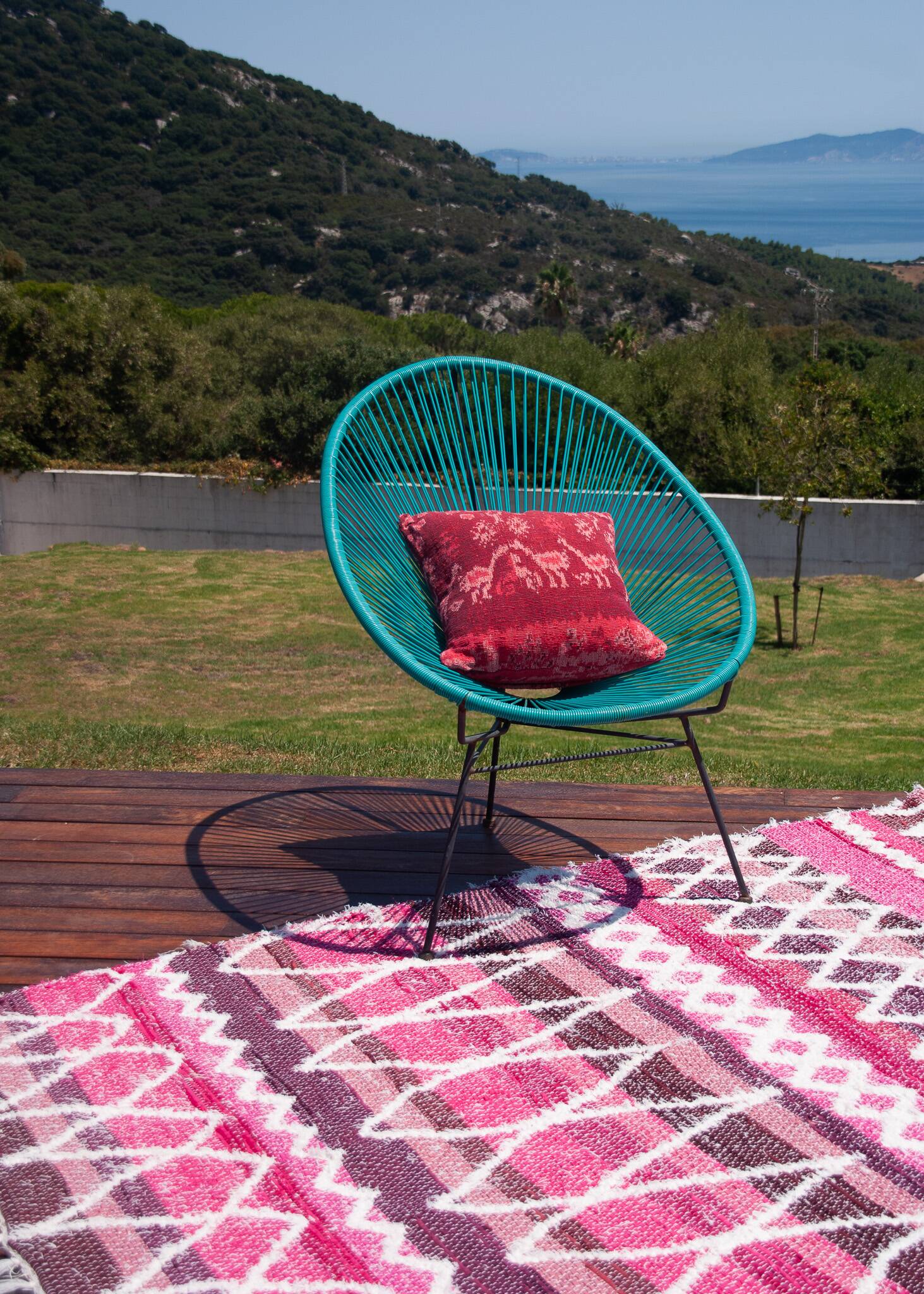 Recycled cotton handmade rug - Pink and white - Reversible