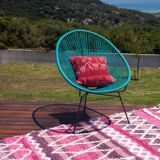 Recycled cotton handmade rug - Pink and white - Reversible