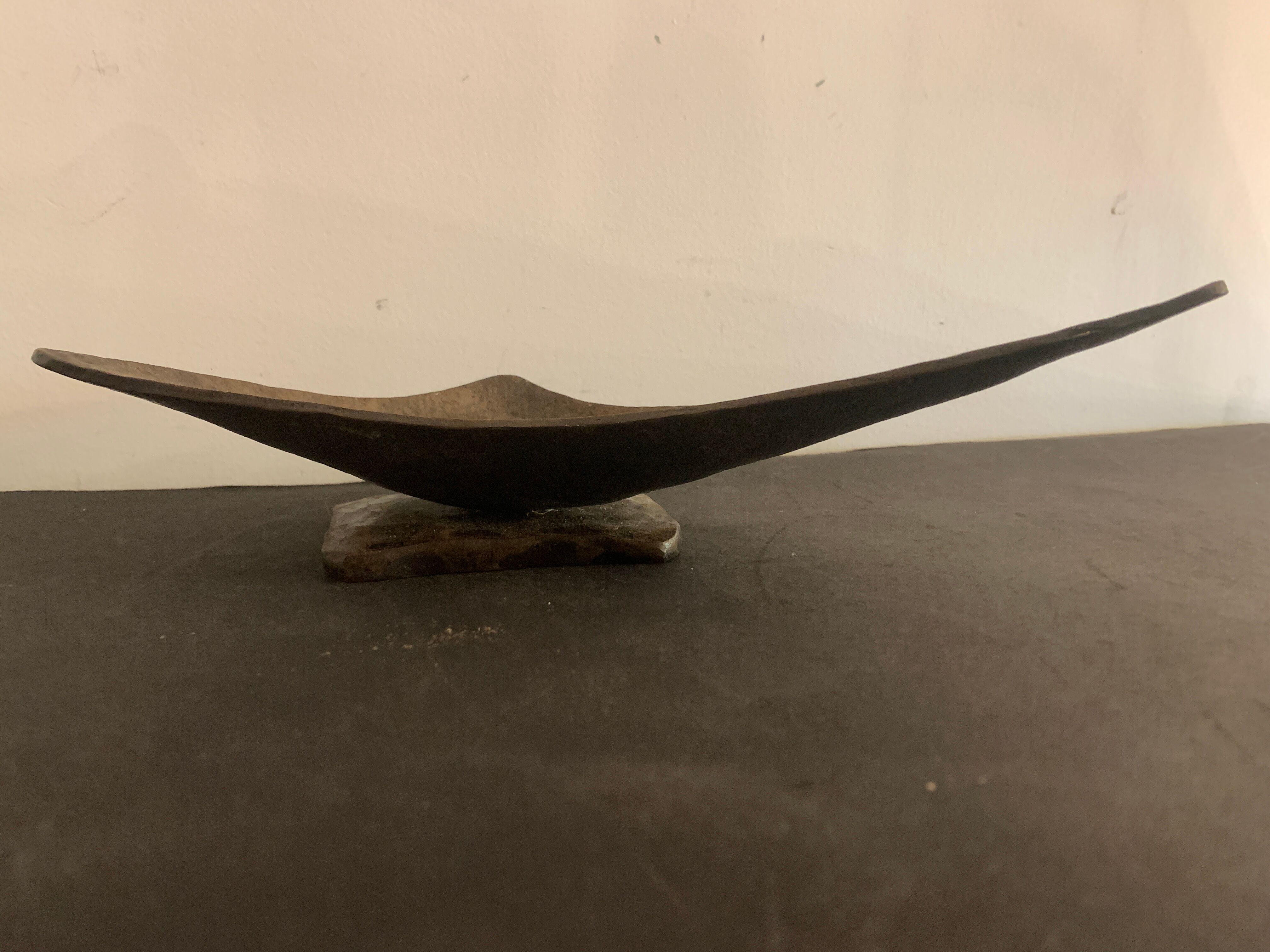 Brutalist metal ashtray or empty pocket signed R. Roux, 1950