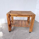 1980 pine wheeled console table