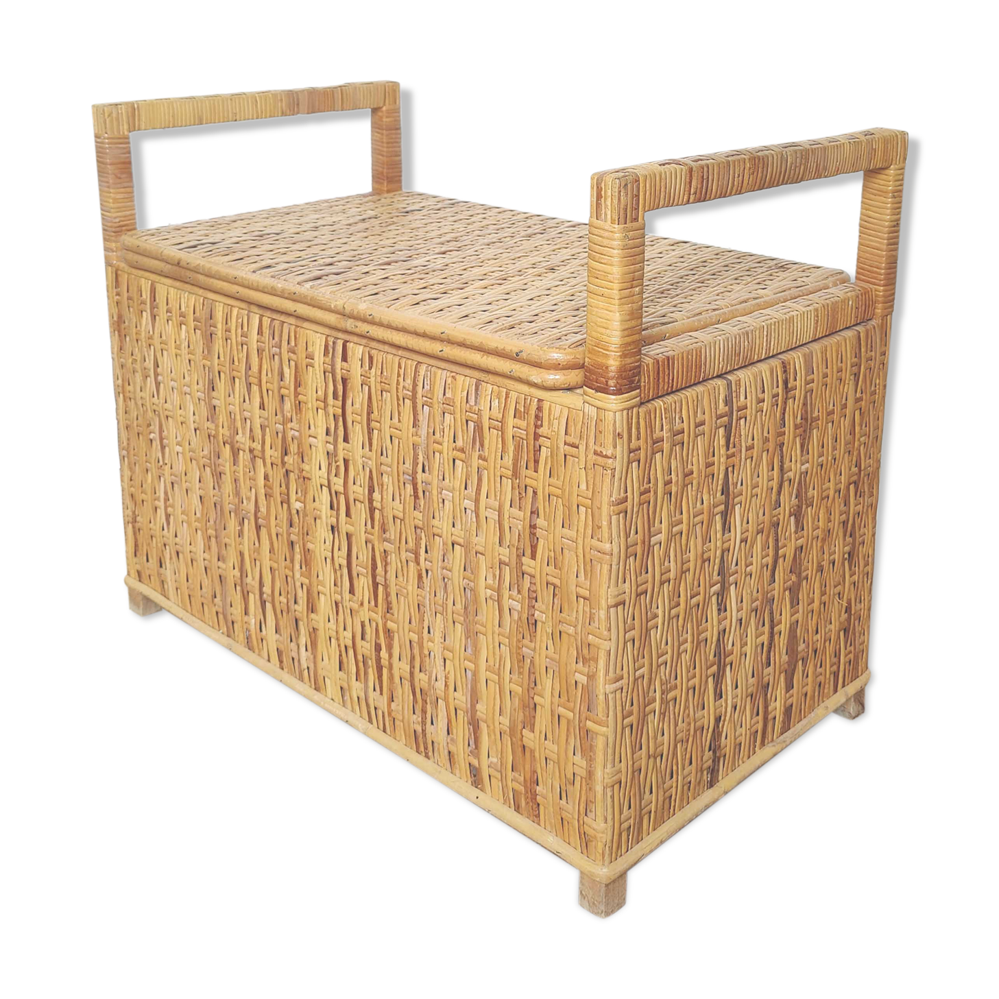 Rattan bench toy chest