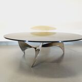 Vintage propeller coffee table Propeller by Knut Hesterberg in steel and smoked glass from the 60s