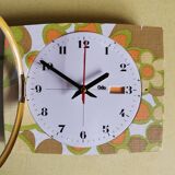 Vintage formica clock rectangular silent wall pendulum "Odo flowers"