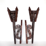 Pair of brutalist wood candle holders