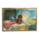 Oil on canvas “Still life with guitar” by Helerie 70, vintage & framed 62x42cm