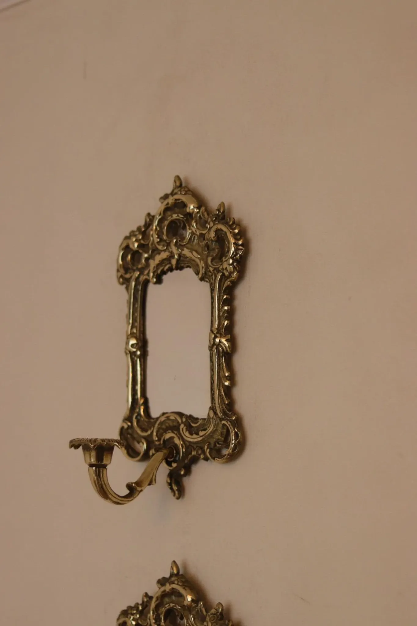 Pair of Mid-Century Swedish Brass Sconces with Mirror