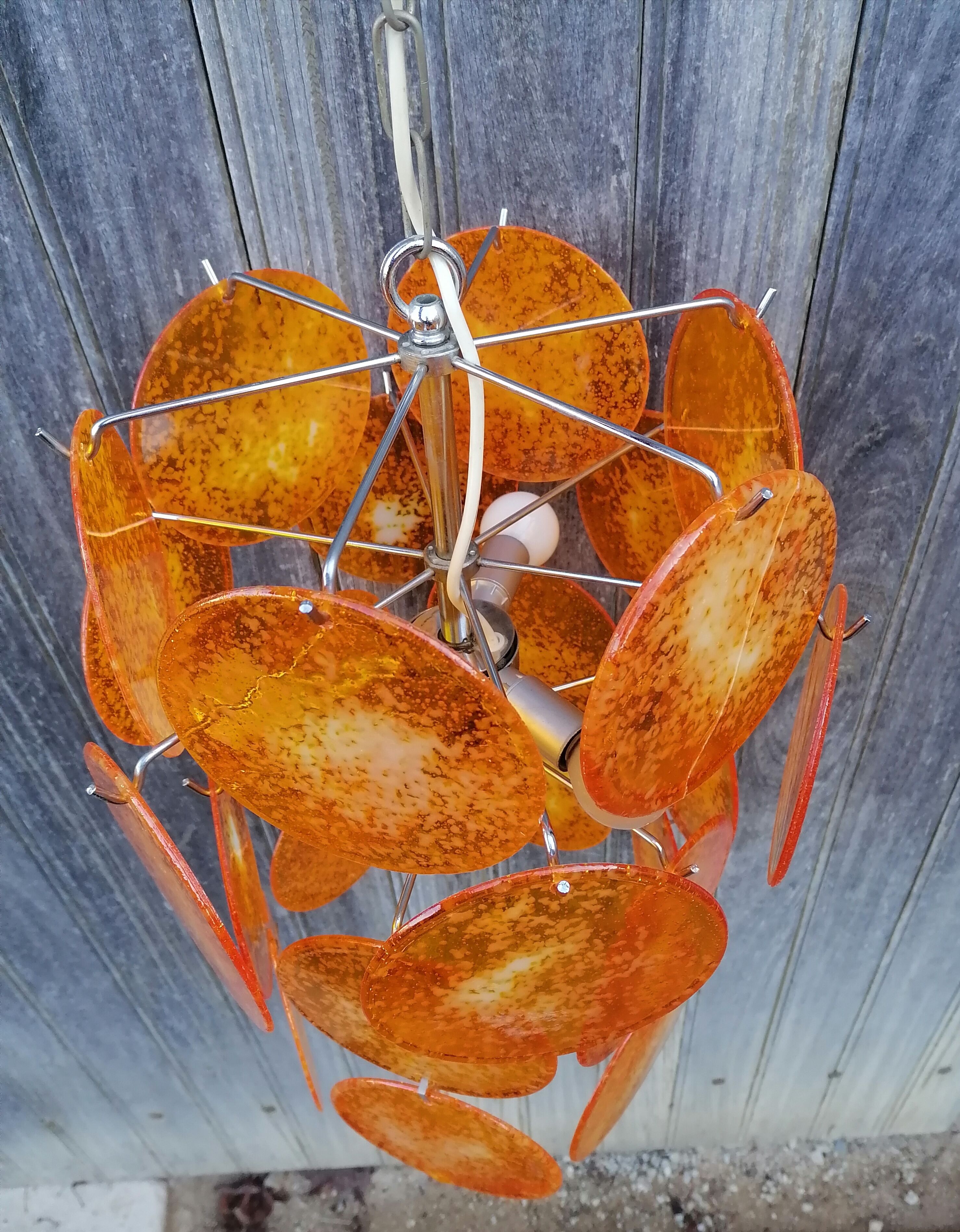Vintage chandelier orange badge italy 1970