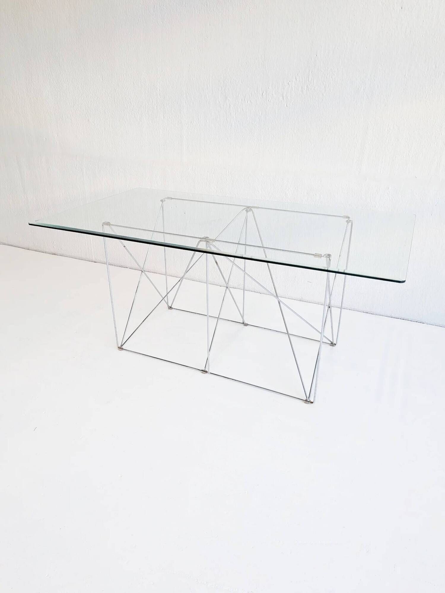 Foldable steel & glass dining table by Max Sauze 1970s