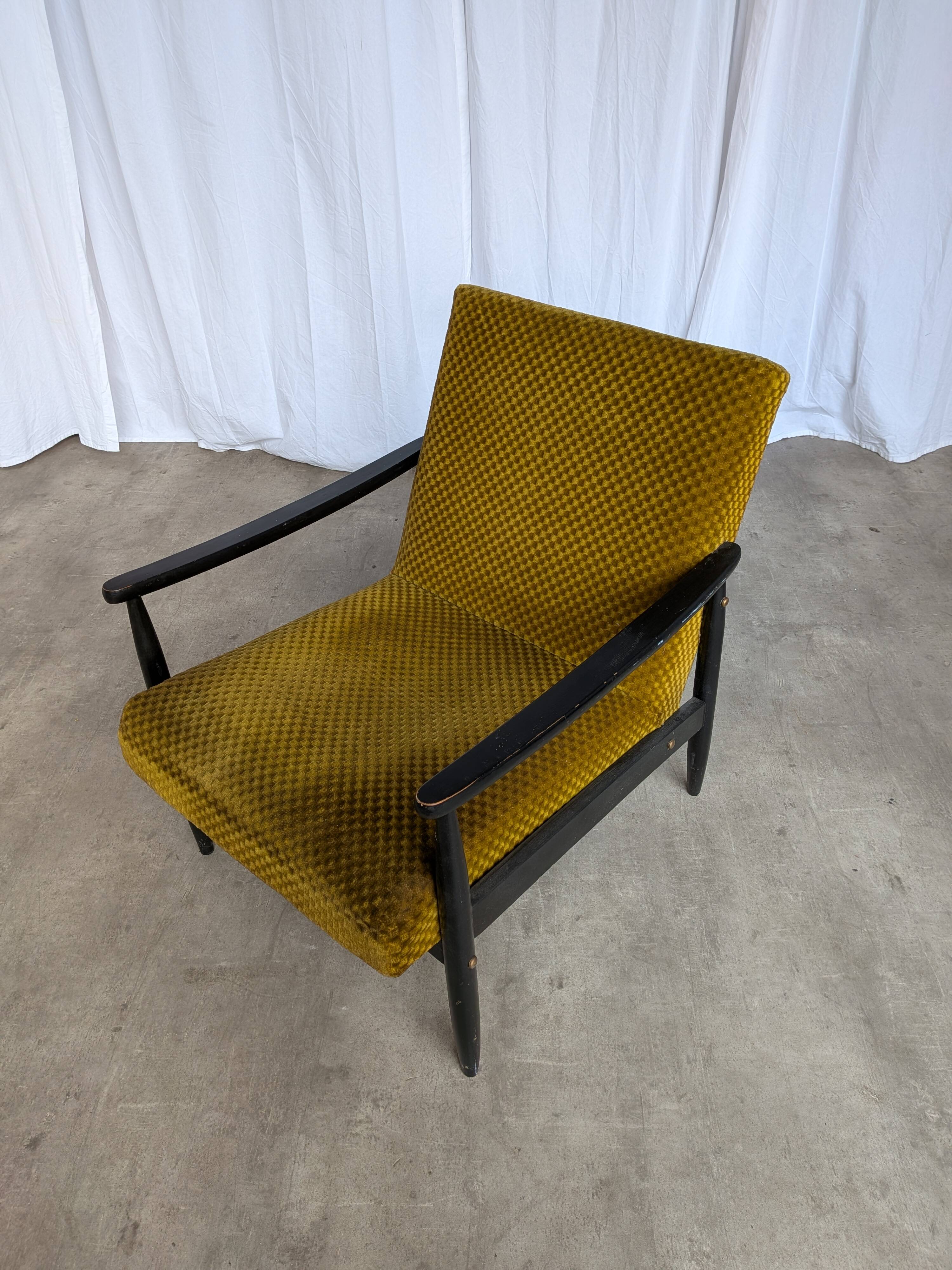 Vintage Yellow Fabric Armchair: Mid-Century Modern Lounge Chair
