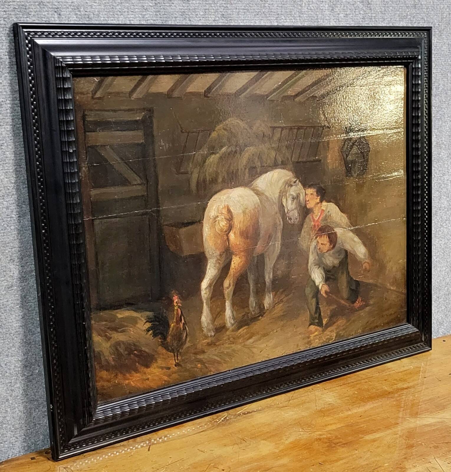 Painting: Flemish School of the 18th century: oil on panel / the stable