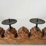 Vintage chandelier in solid oak and wrought iron.