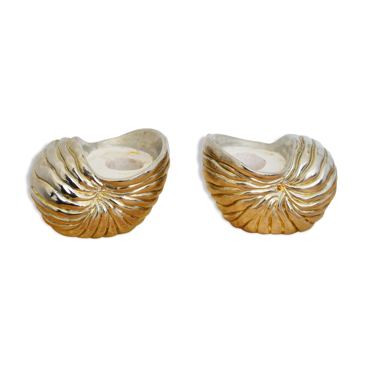 Pair of silver metal seashell candlesticks 60